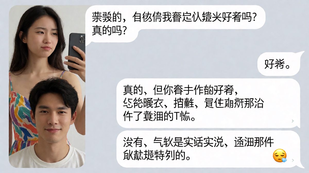夸了等于没夸，还顺带把女朋友的酱油T恤也夸了。