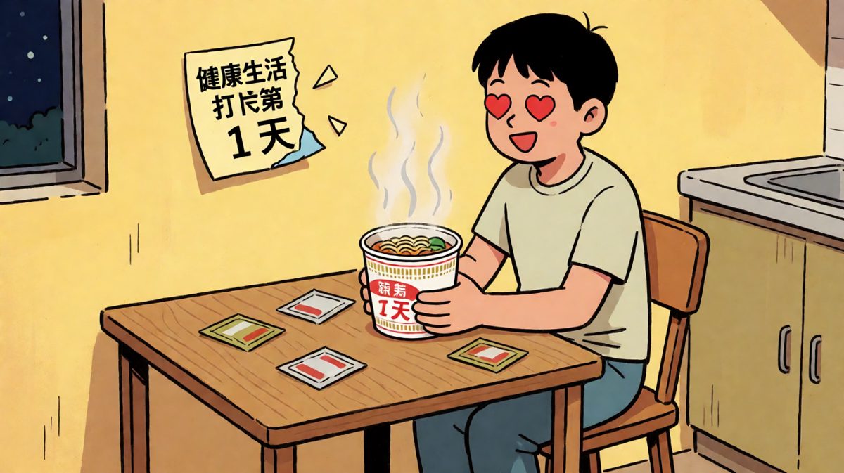 第4格：健康计划终结于这桶泡面