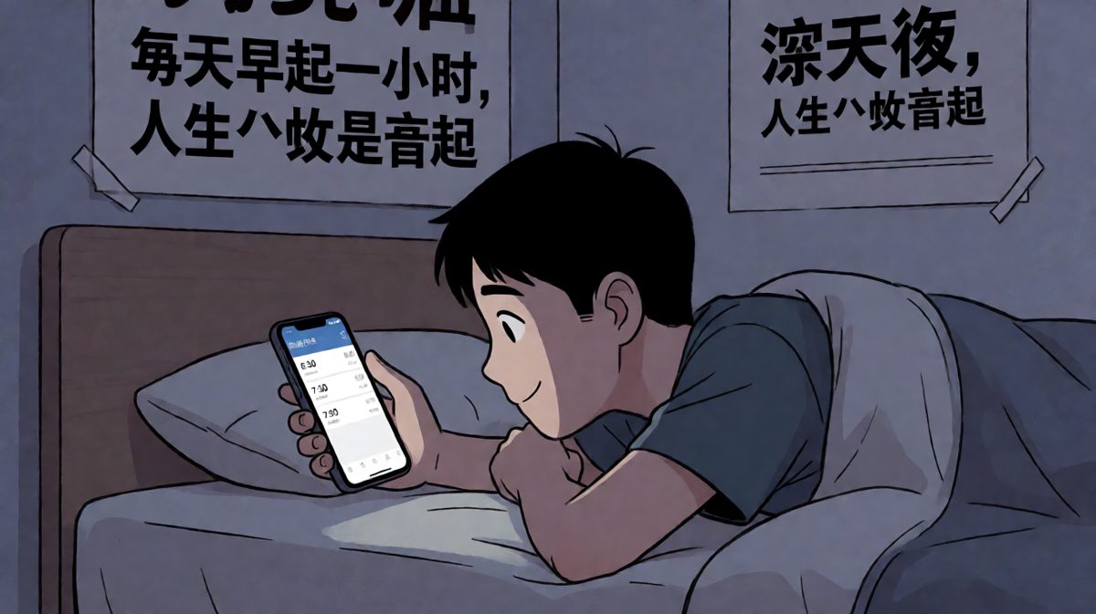 睡前信心满满地设了三个闹钟，觉得自己已经掌控了人生。