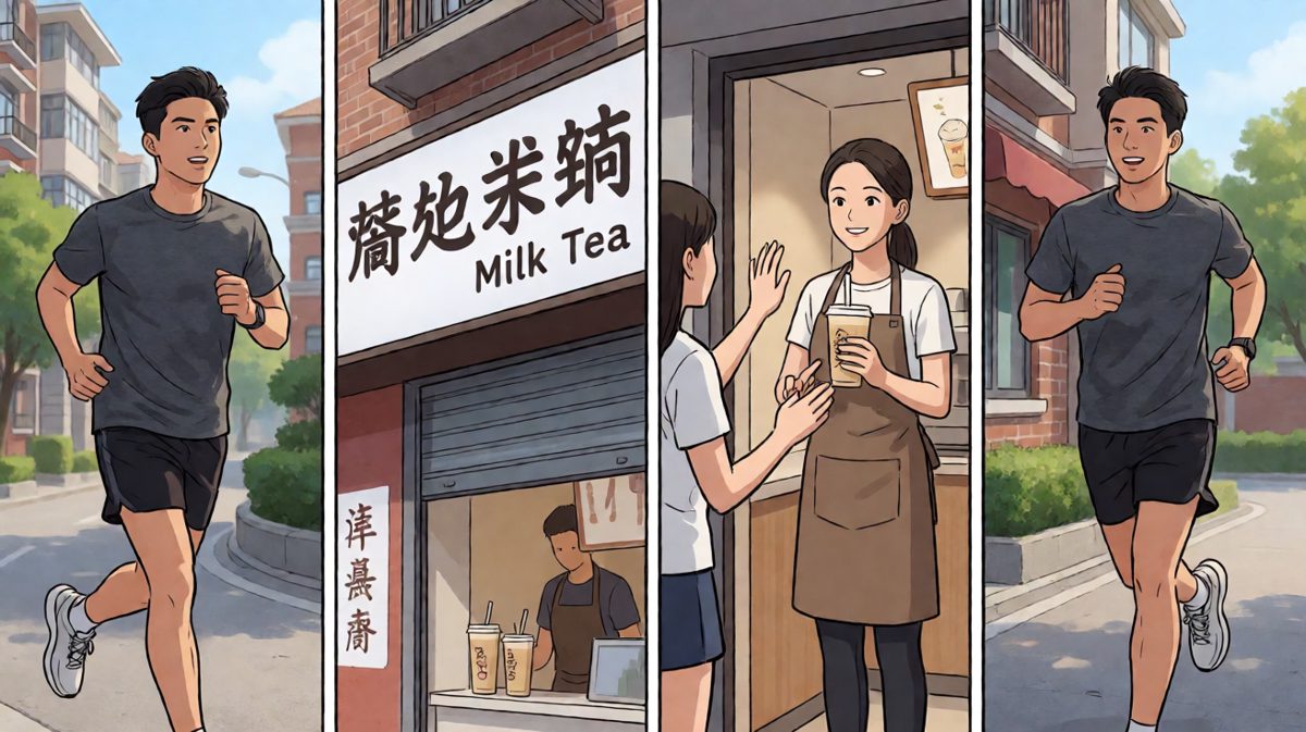 跑步途中，奶茶店的召唤来了...