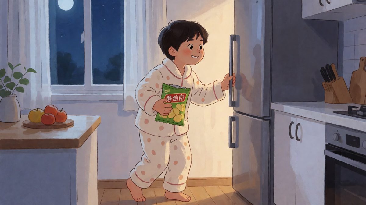 深夜鬼鬼祟祟偷吃薯片