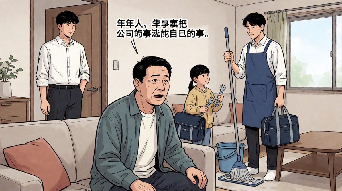 老板：把公司的事当自己的事！员工：收到，先把您的家务包了。