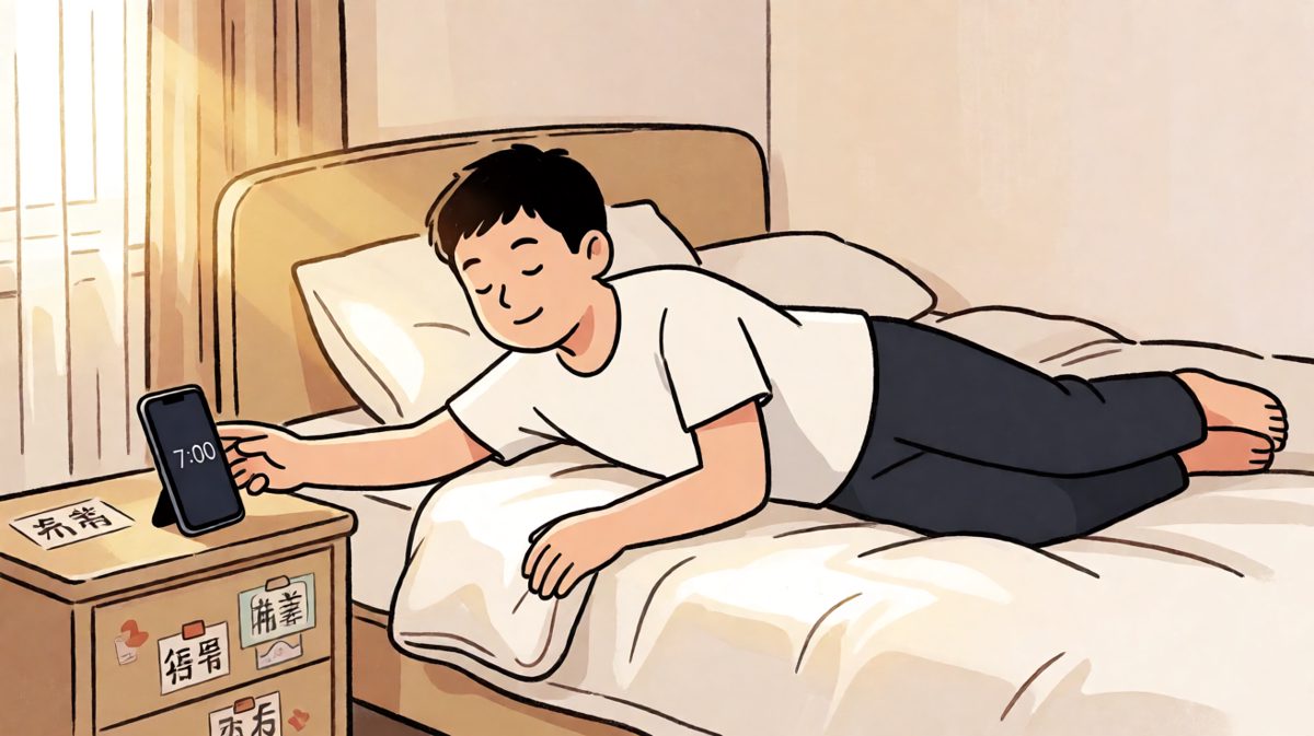 闹钟响了，痛苦地伸手去按