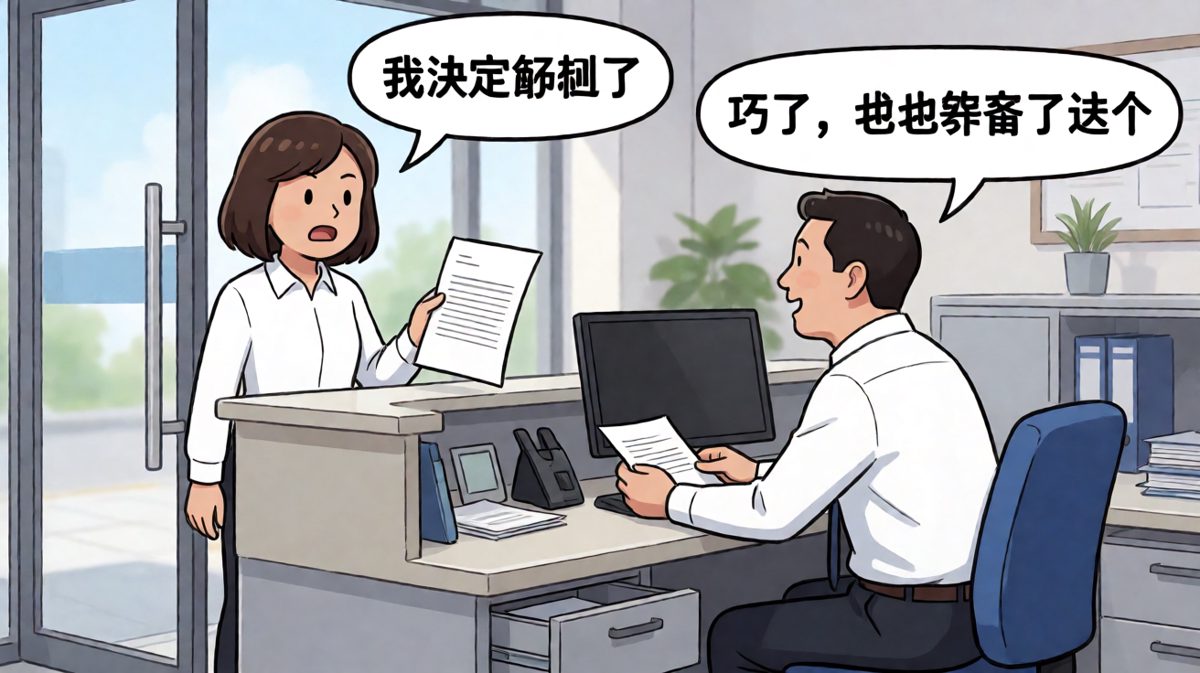 员工：''老板，我辞职'' 老板：''太好了！我也正想跟你說……我的离职申请批了''