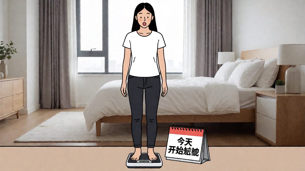 看到体重秤上的数字，下定决心今天开始减肥