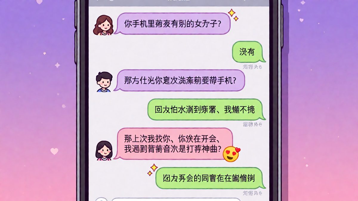 「手机里有没有别人」——女方的查岗三连，男方的「开会」理由在BGM中翻了车。