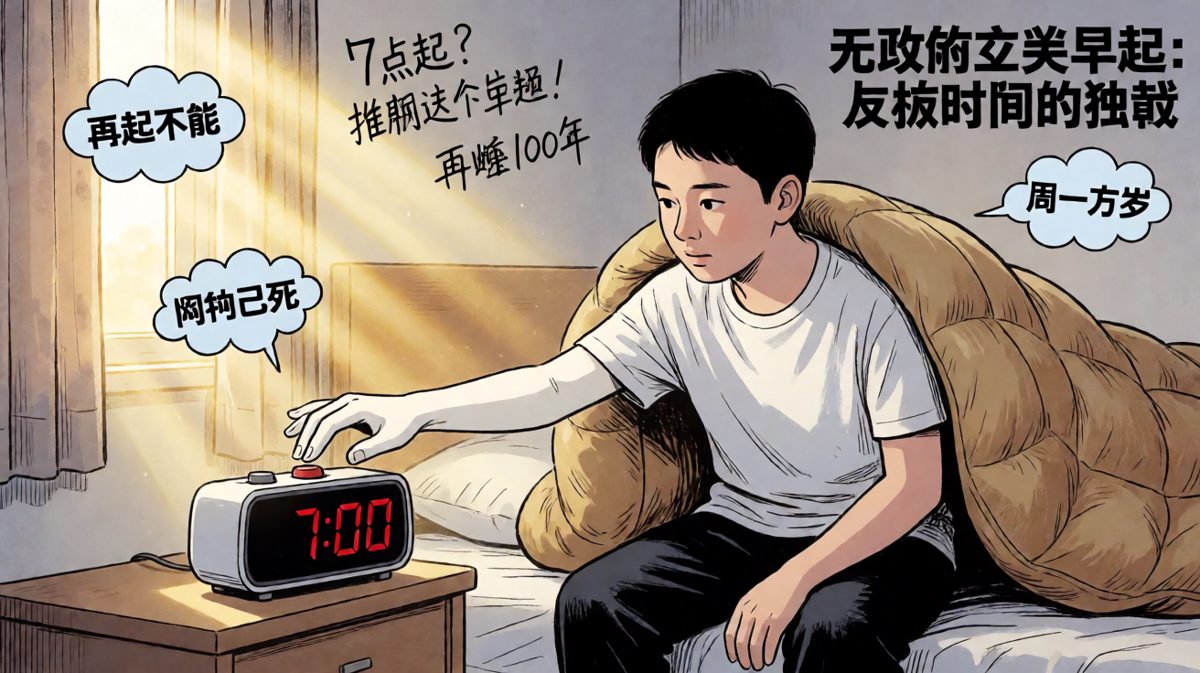 闹钟说7点起，我说再睡100年