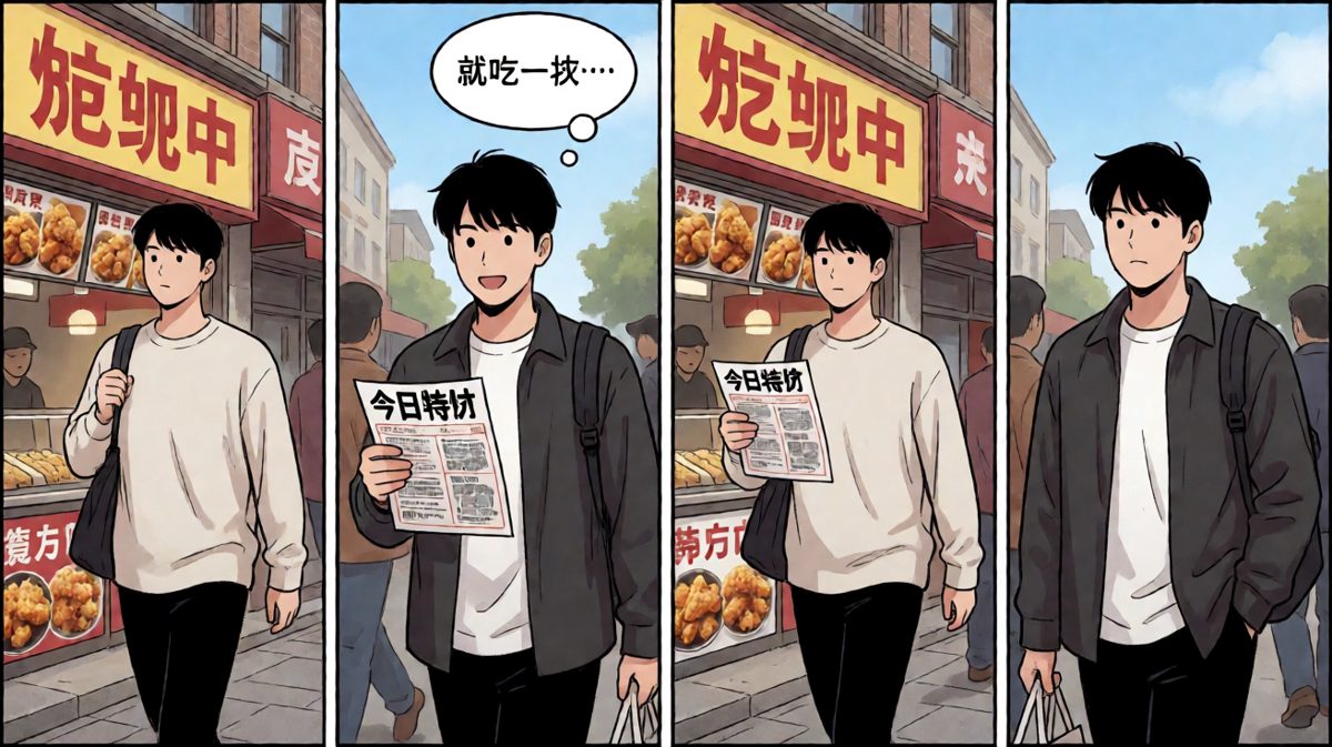 路过炸鸡店，内心开始动摇。