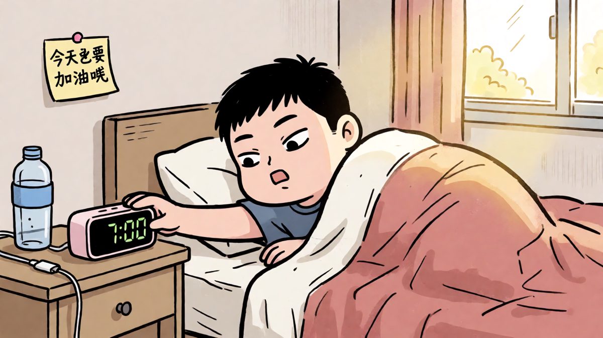 闹钟响了，再赖五分钟。