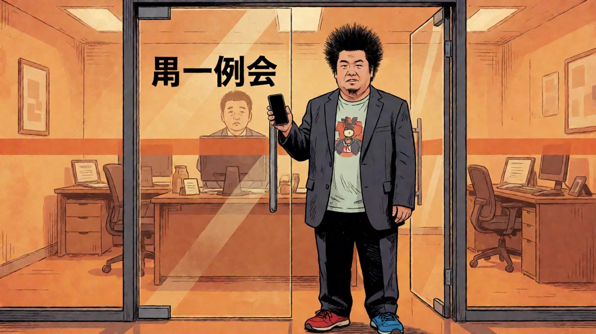 第四格：终于到公司，面对老板的死亡凝视