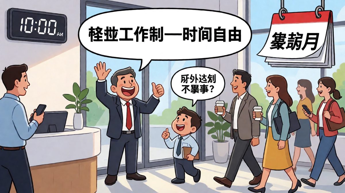 老板宣布弹性工作制，员工理解为迟到不算事，弹性就是你想多晚来都行，老板还说你很弹性啊。