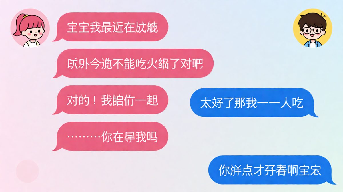 女生说减肥，男生配合到最后反转：「你胖点才好看」