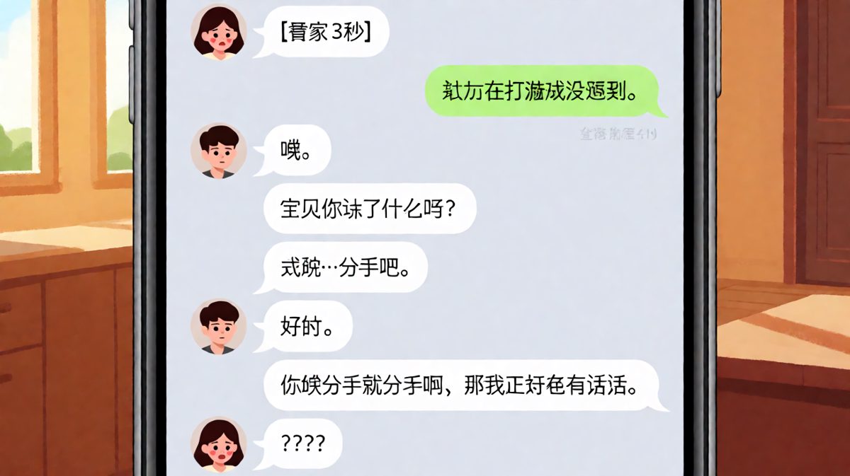 女生提分手反被男生接话气笑