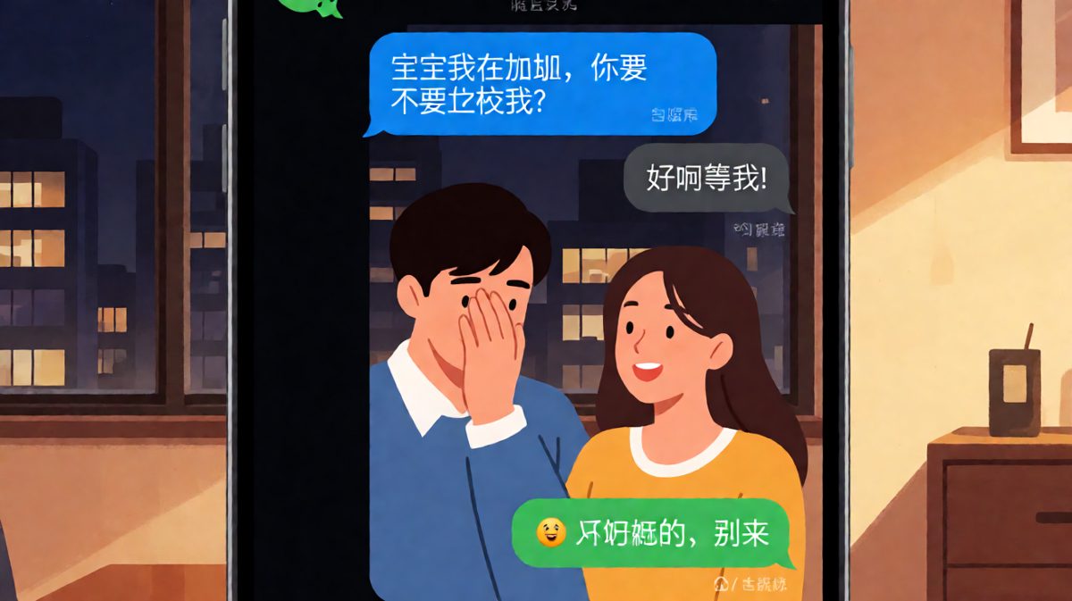 男生说加班想骗女友来，又说别来，经典'画饼又撤回'名场面。