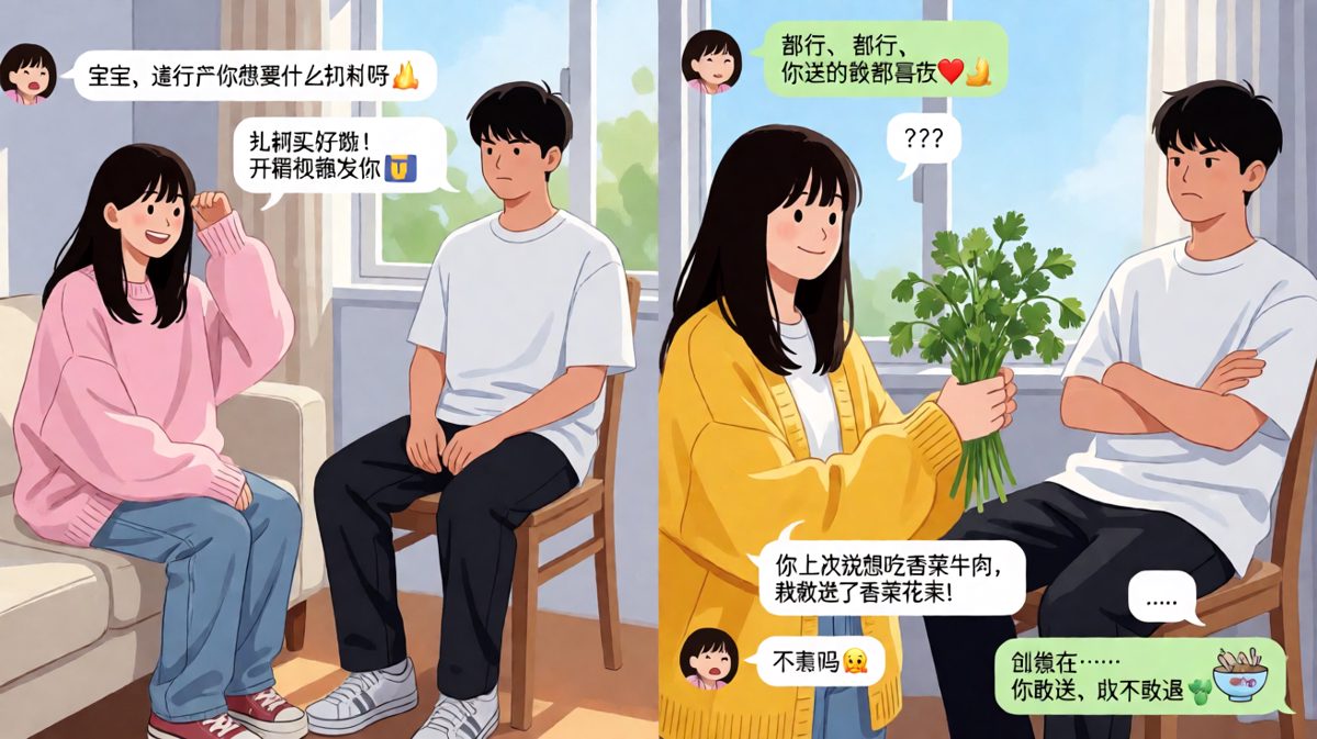 送香菜花束的直男式浪漫，男朋友沉默了五分钟。
