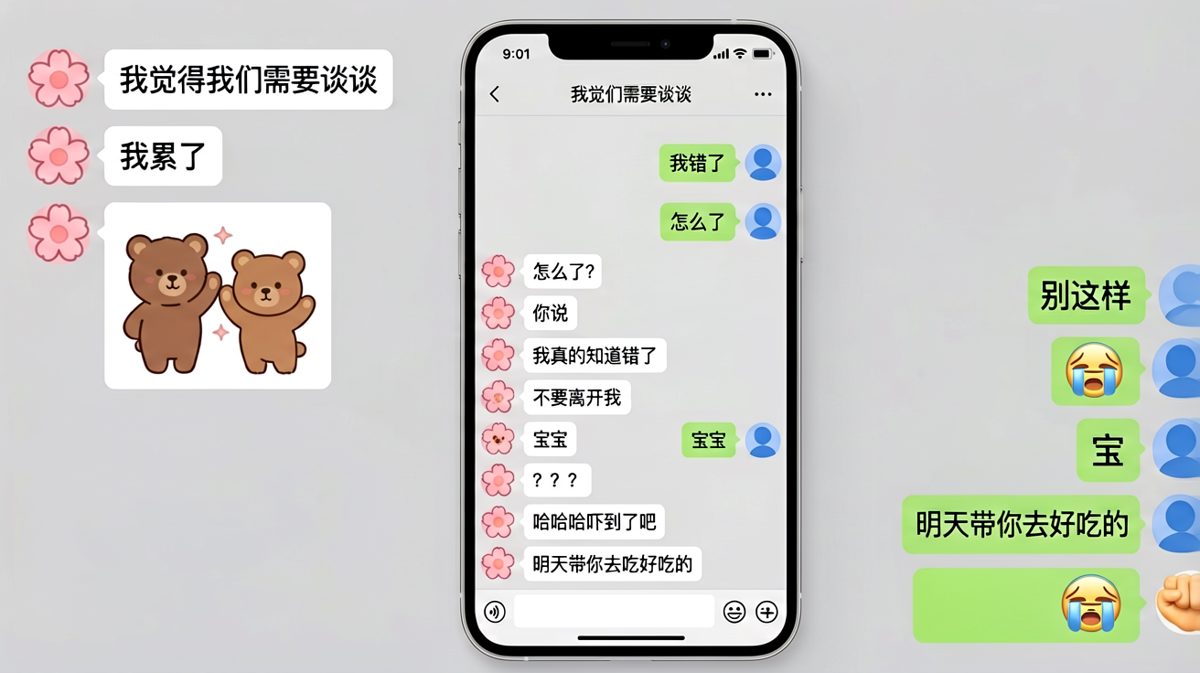 女生一本正经发起'谈谈'，实则是恶作剧考验男友求生欲。