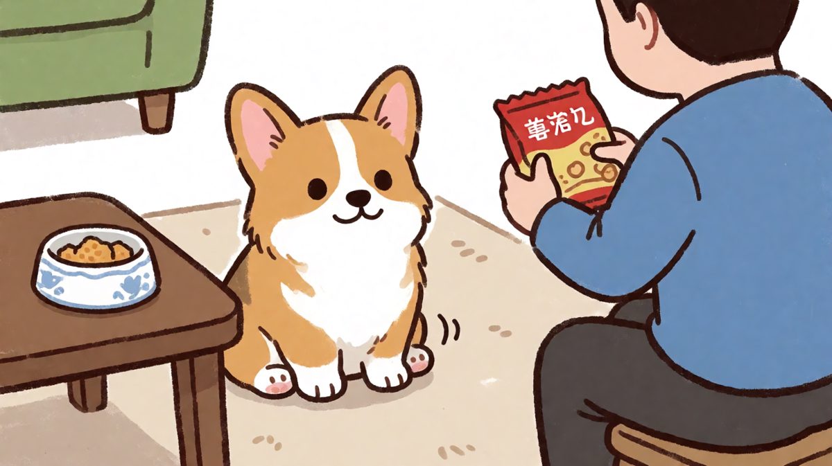 狗：主人你看我这么乖，能不能分我一口？
