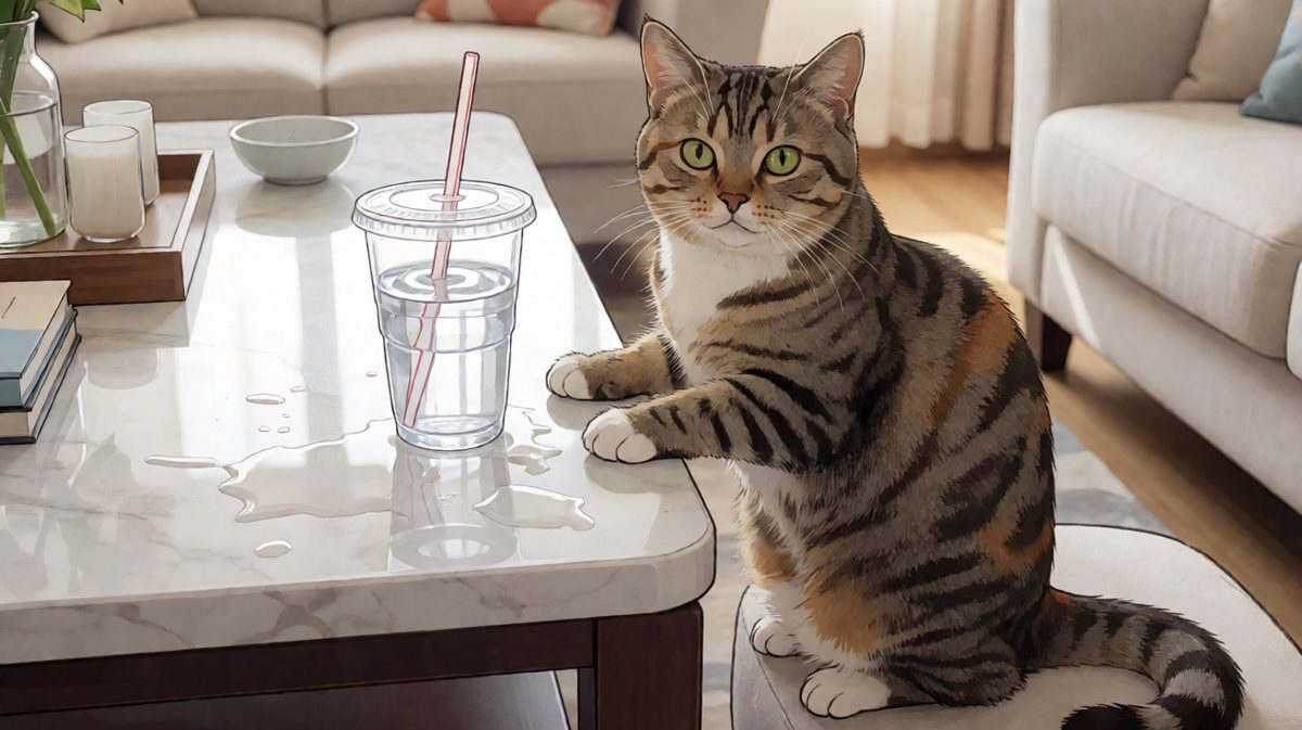猫：不是我，是杯子自己跳下去的