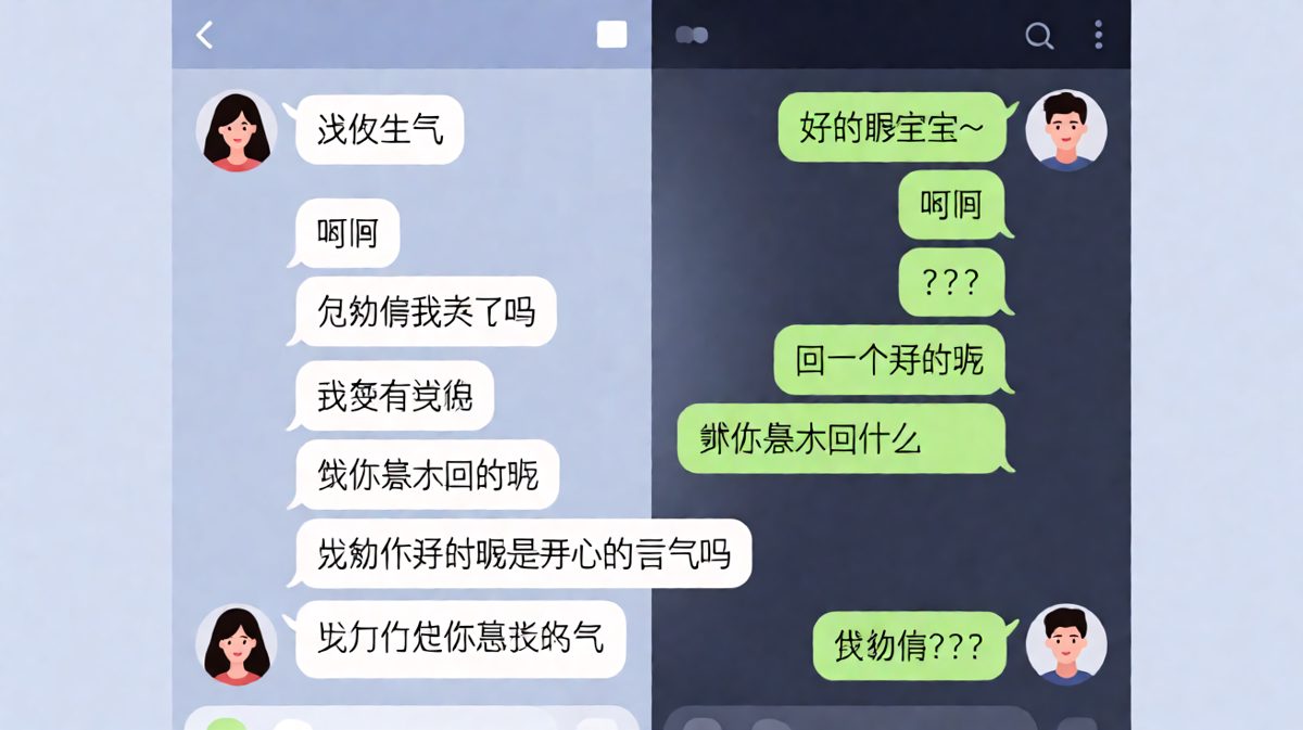 '我没生气'翻译过来是'你必须立刻知道我在生什么气'