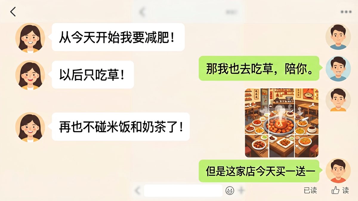 说减肥说得好好的，结果反手抛出一张火锅店照片