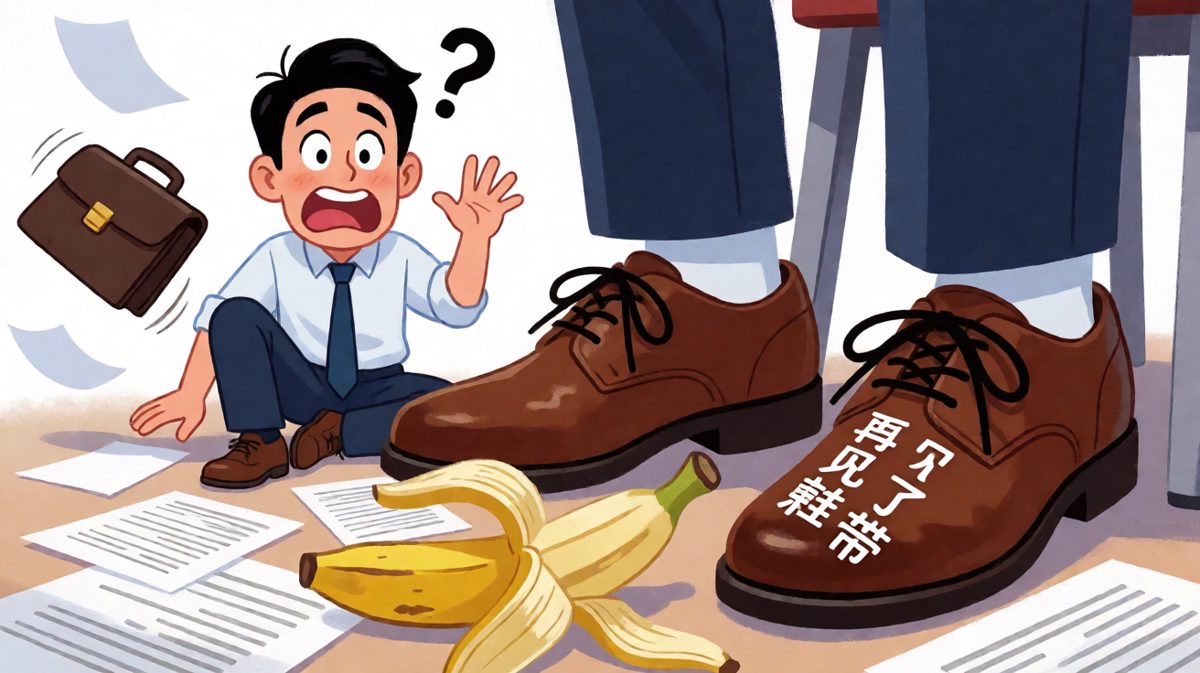 滑倒之后，发现鞋带也断了……