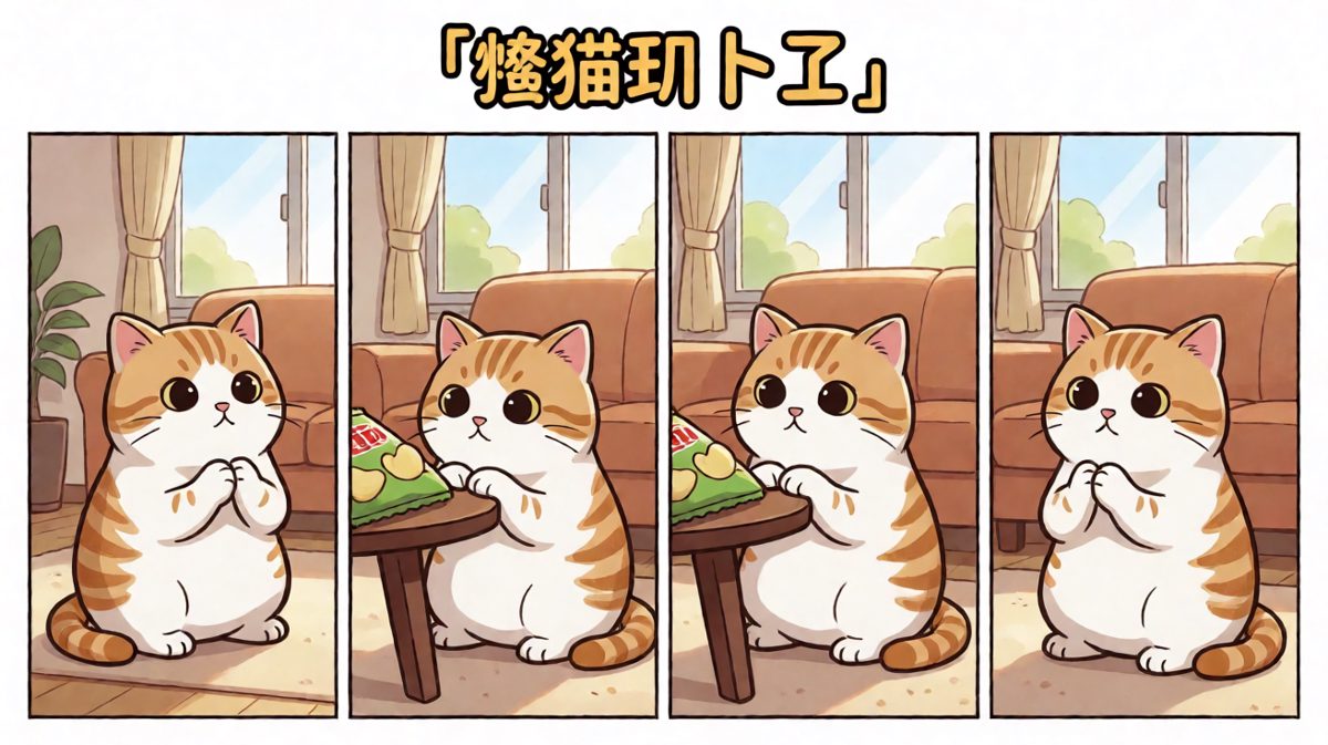 猫咪发现了目标——茶几上的美味薯片