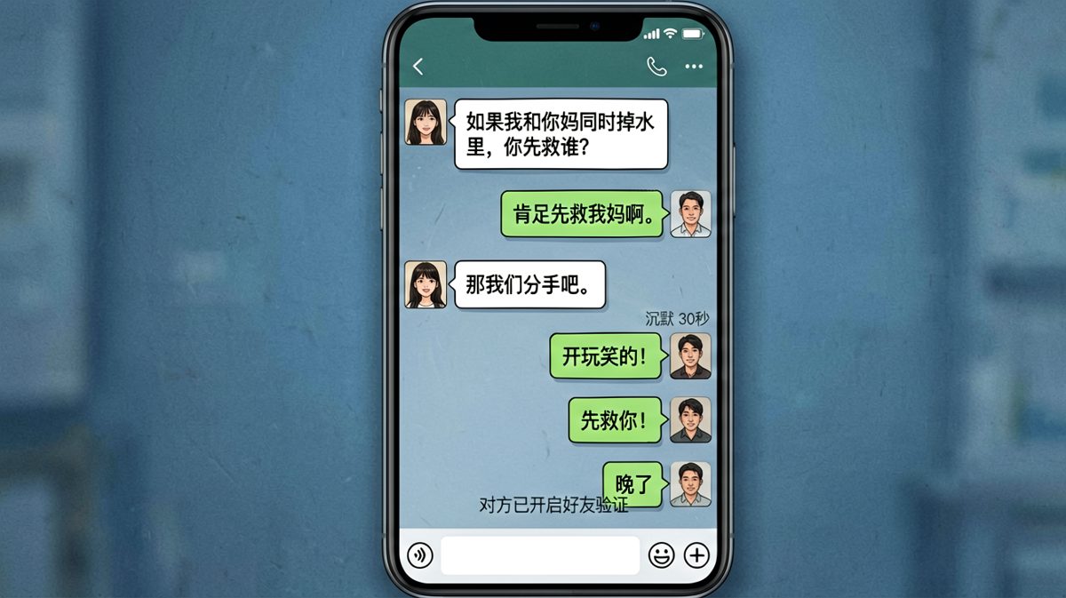 经典送命题现场，男生一秒翻车，直接把自己拉黑出局。