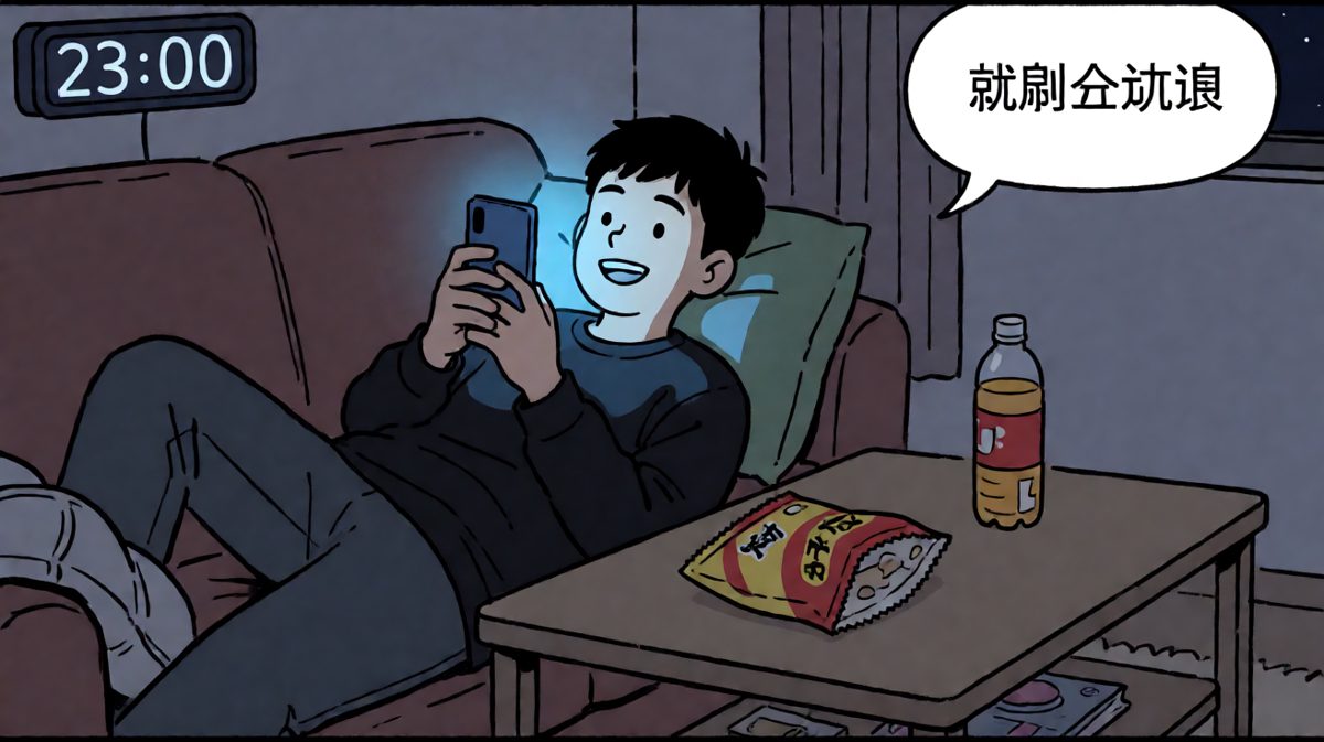 周五晚上，小明对自己说'就刷五分钟'。