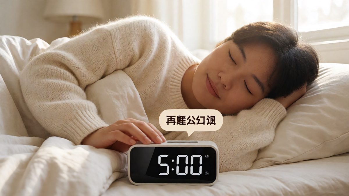 5点闹钟响——自动续眠模式启动。