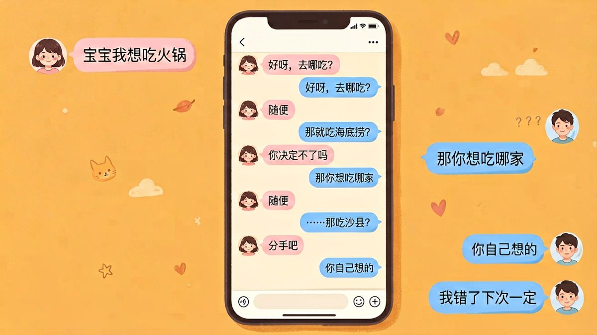 '随便'是情侣间最大的陷阱，男生每一步都踩在雷点上。