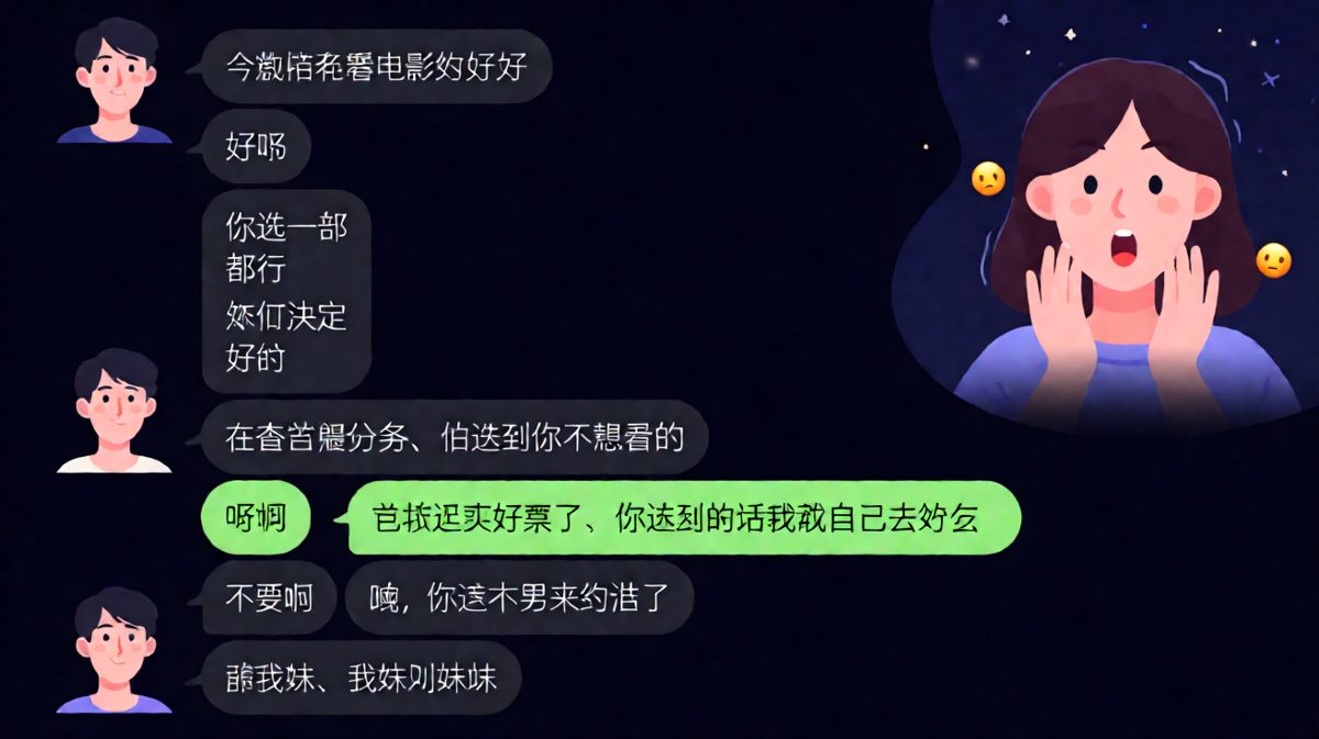 男生选电影选出了危机，从体贴到被怀疑出轨的连环反转。