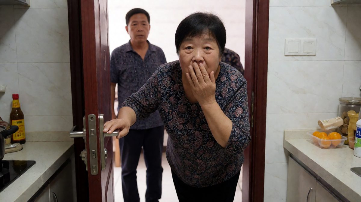 第三格：妈妈路过看到这一幕，整个人都石化了。