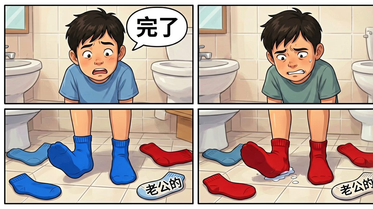 临出门前惊觉袜子穿错了，蓝红大战尴尬至极。