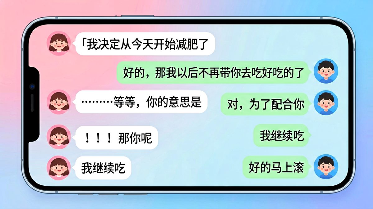 女生宣布减肥，男生的配合方式让人哭笑不得