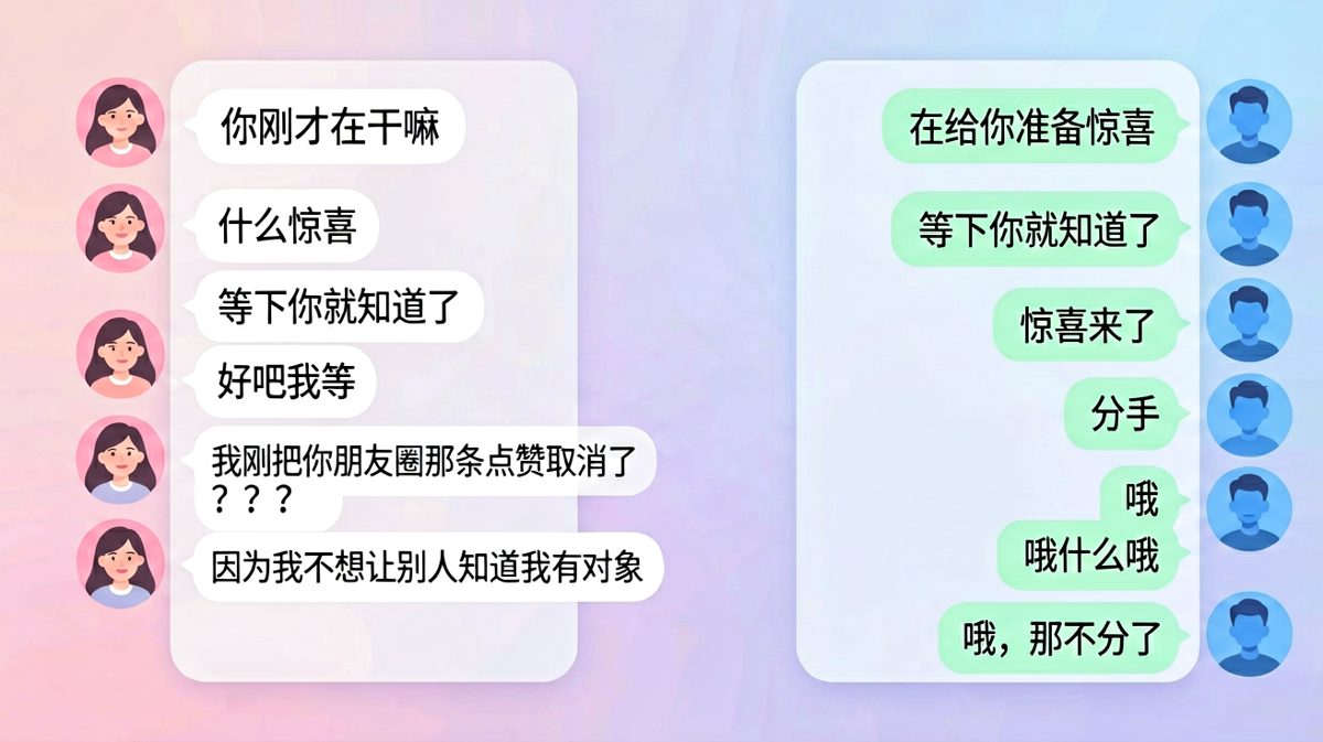 男生准备的惊喜是取消点赞，女生直接炸毛