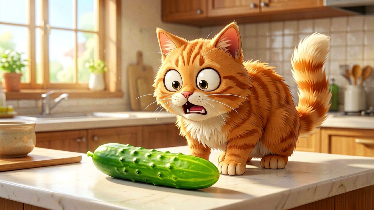 猫咪：我以为它是蛇！黄瓜：我只是想和你合个影