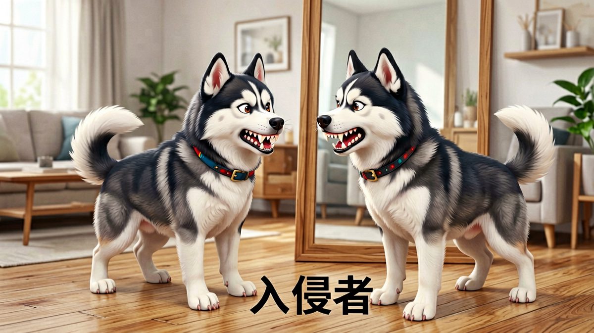 哈士奇：你再瞪我试试！镜子里的我：你瞪谁呢？