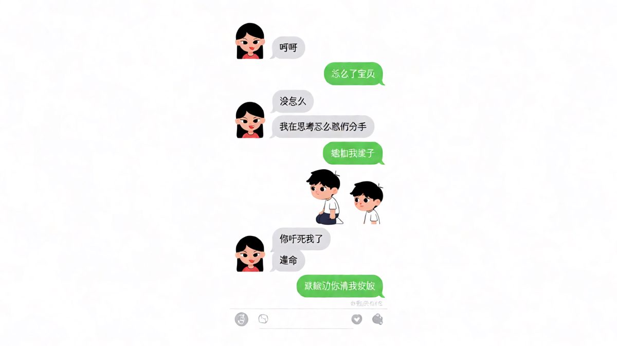 女生发'呵呵'测试男生，吓得男生差点求饶。