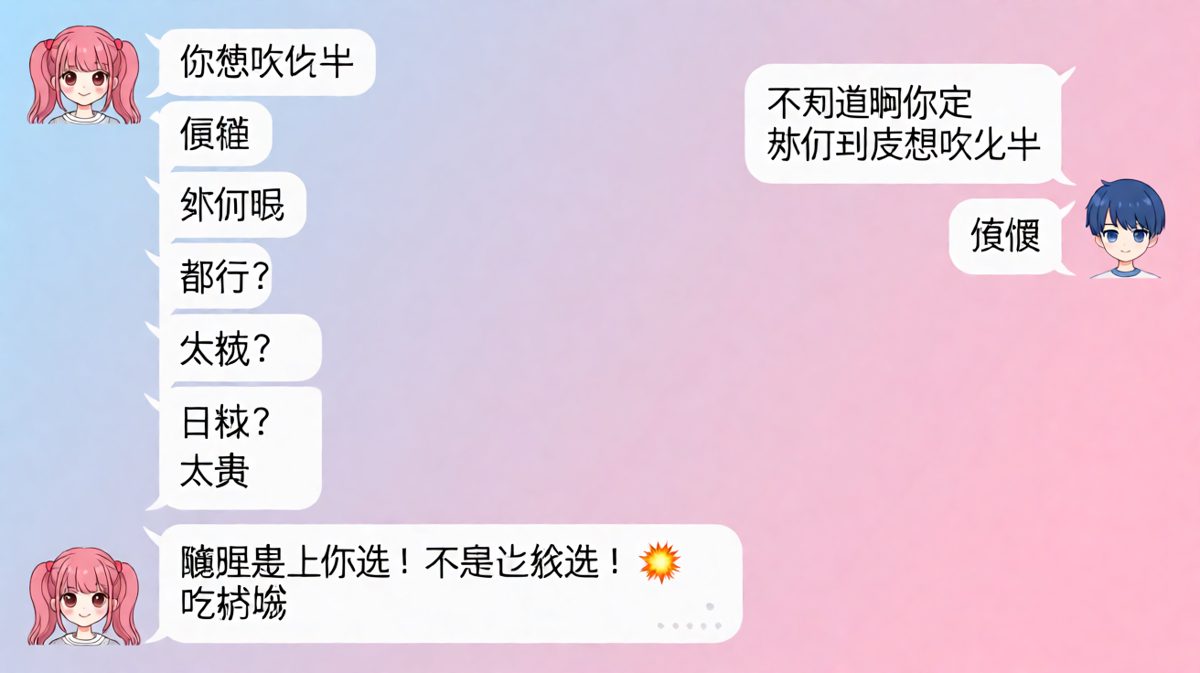 "随便"的终极定义：我说随便=你必须猜对我心里想要的不是随便那个意思