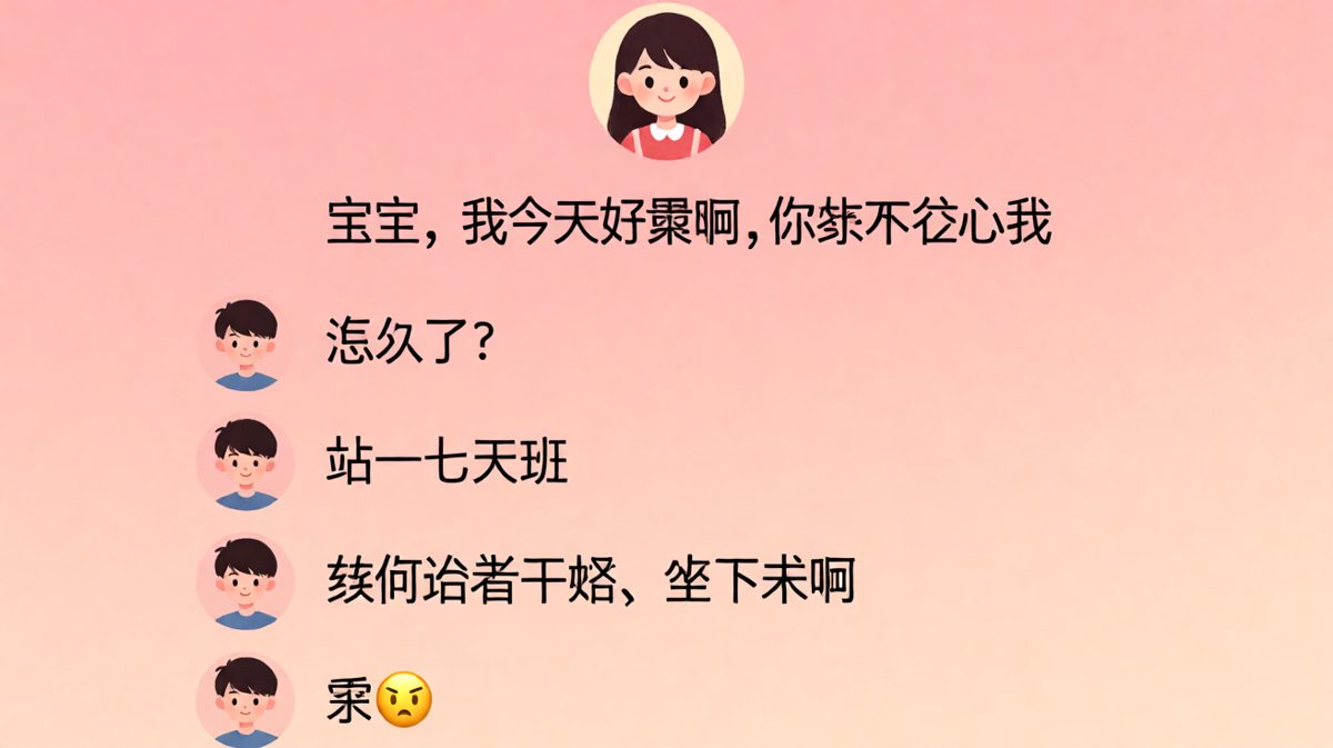 女生抱怨站了一天班，男生的神回复让人哭笑不得