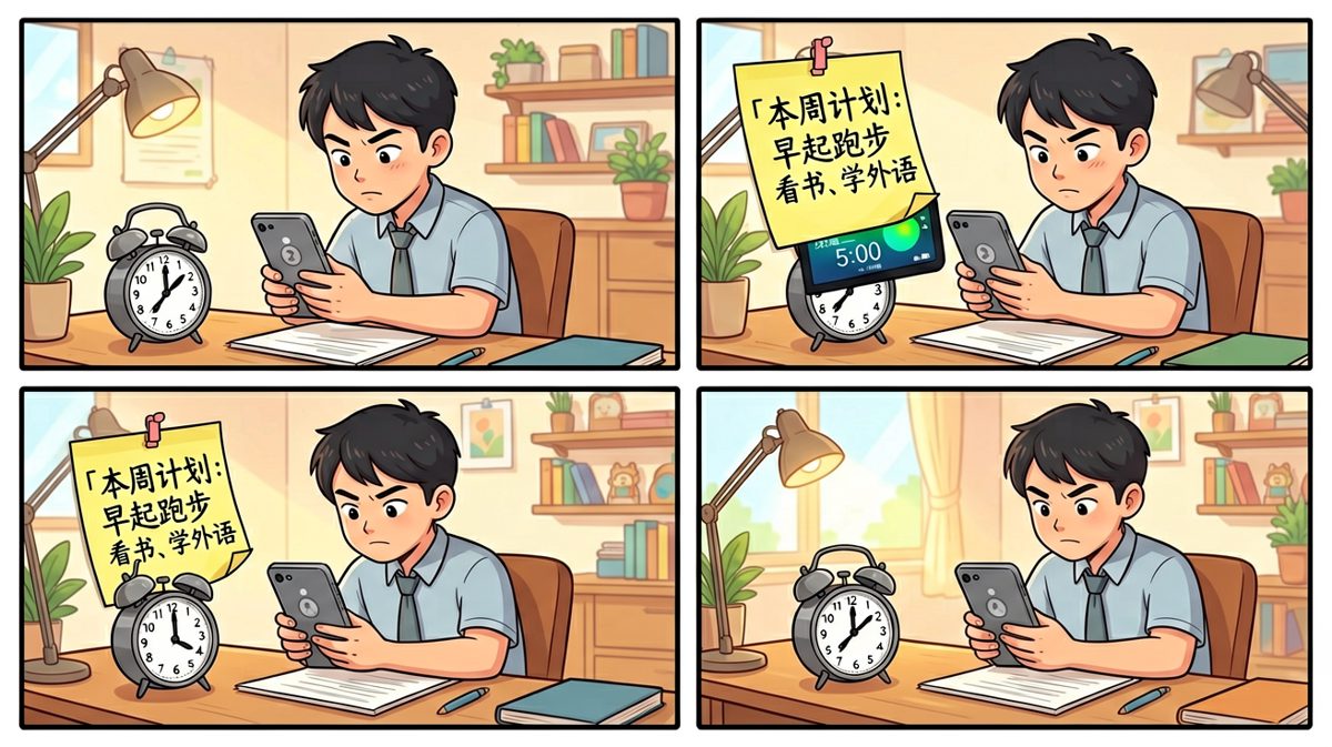 雄心勃勃设定早起闹钟，准备迎接全新人生