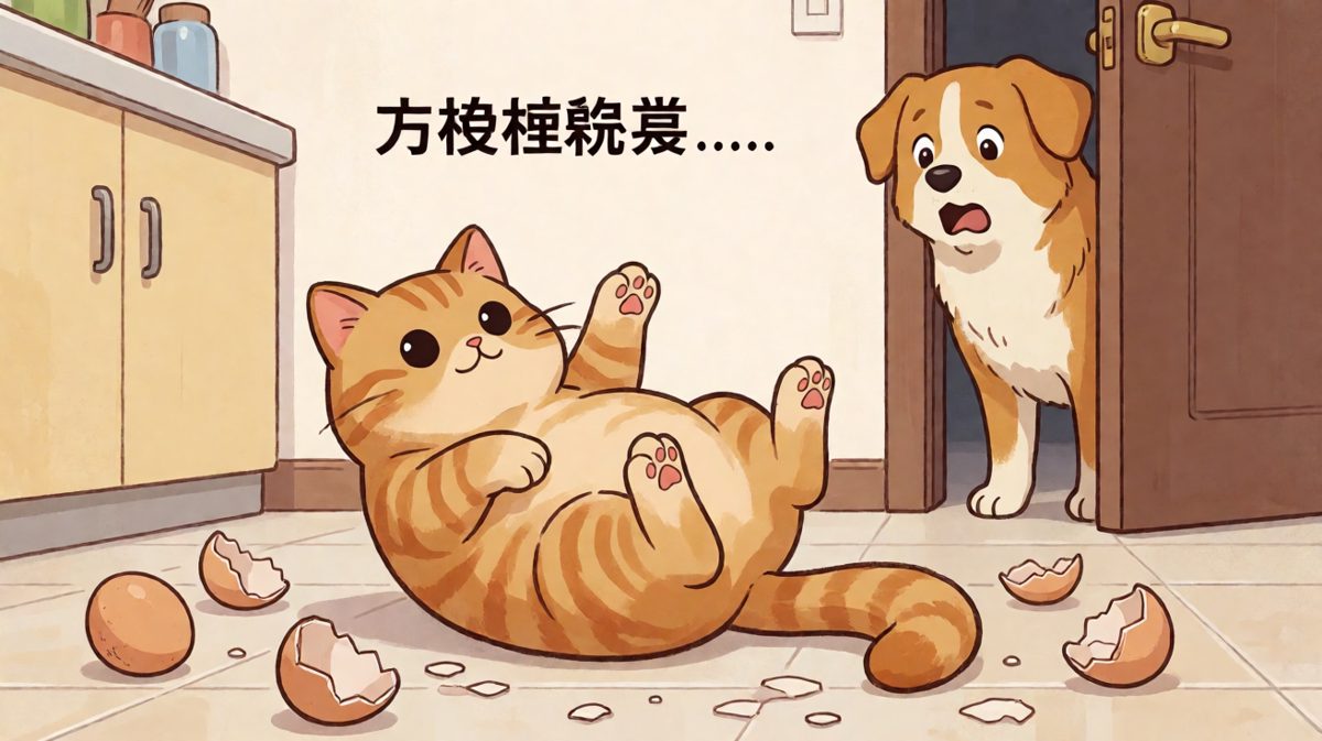 猫：这蛋自己摔的，跟我没关系