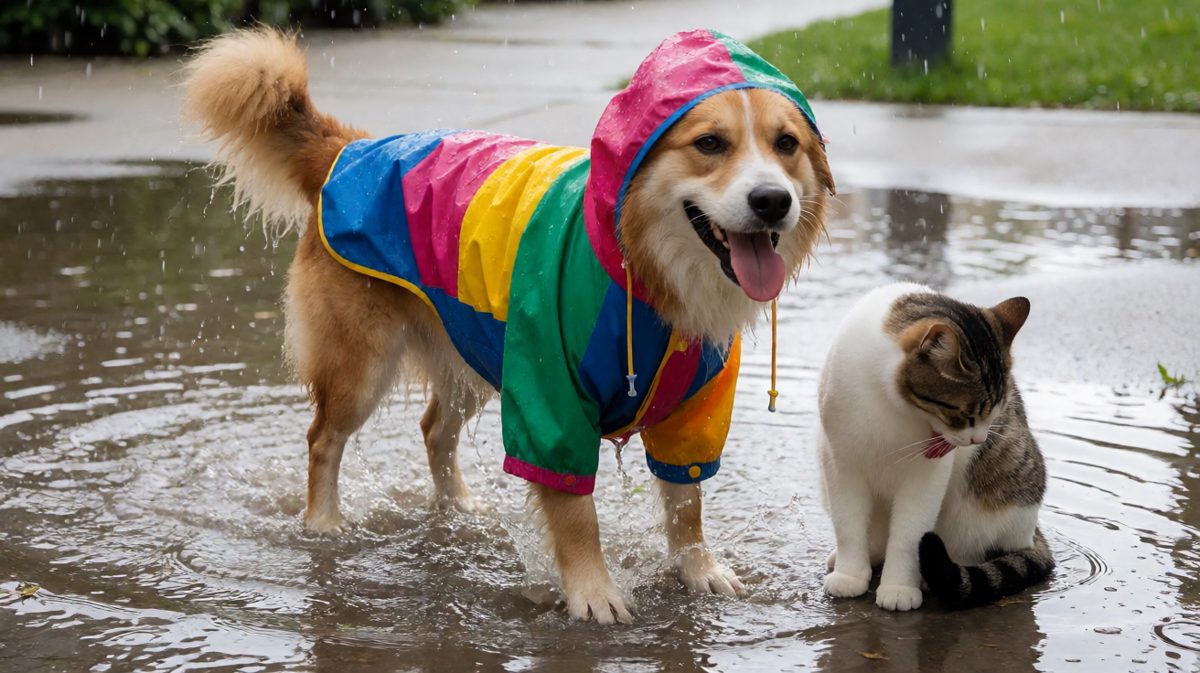 狗：下雨天就是要撒野啊！猫你不来我去了