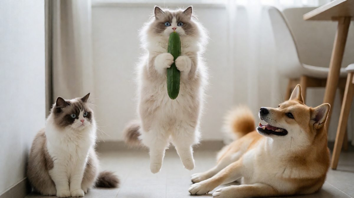 猫：谁往老子旁边放绿色细长物啊！！！