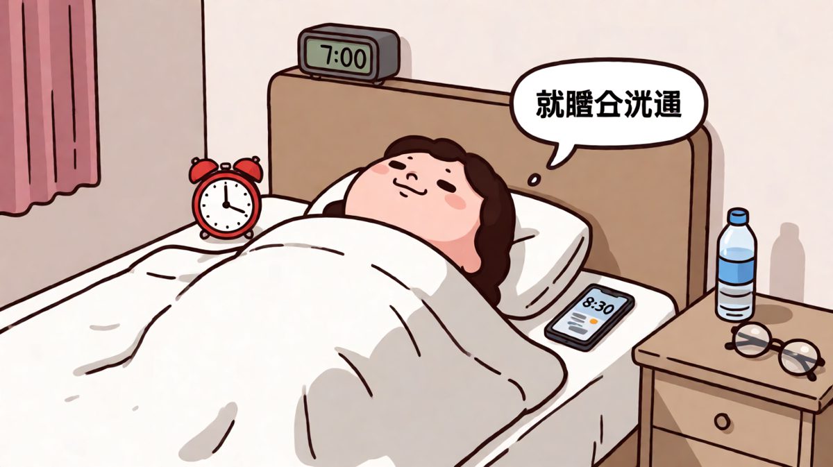 闹钟响起，主角选择再睡五分钟