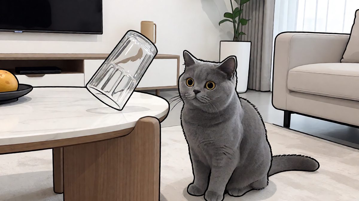 猫咪：不是我，是杯子自己要下来。