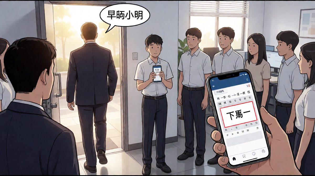 老板：早啊。小明：……早？