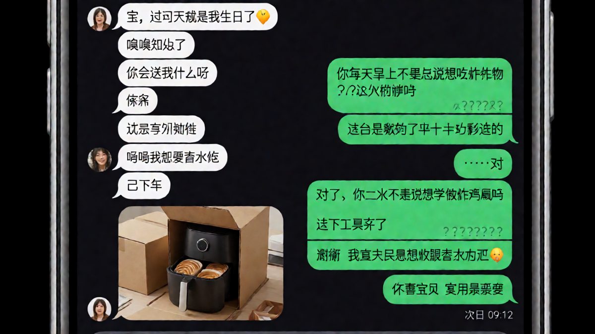 她要香水，他送了台空气炸锅——还觉得自己超贴心