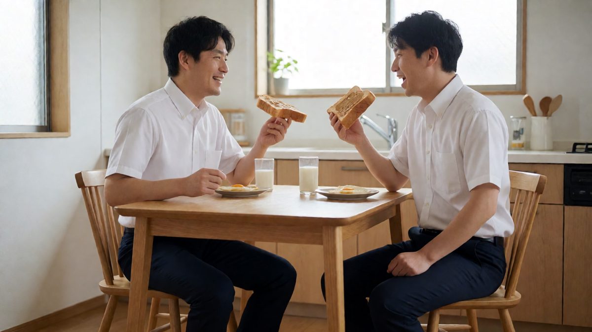 第三格：早餐关键时刻，面包选择在空中完成最后翻转