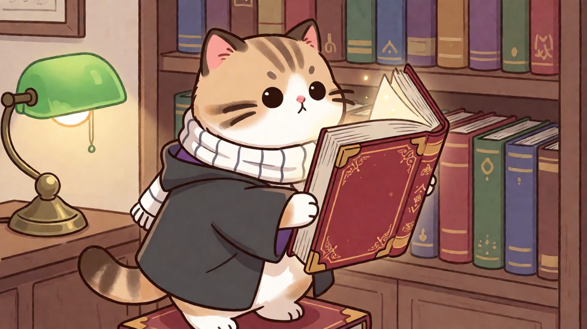 小巫师猫正在专心研读魔法书